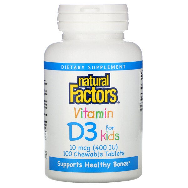 Natural Factors, Children&#39;s Vitamin D3, Strawberry Flavor, 400 IU, 100 Gummies